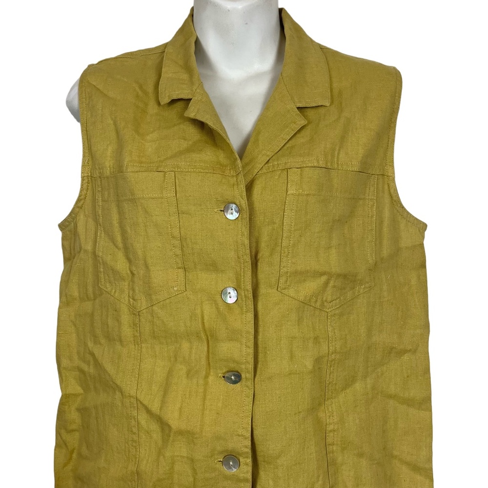 CHICO'S DESIGN Yellow Pale 100% Linen Sleeveless Button Down Casual Top Shirt  1 - Picture 3 of 16